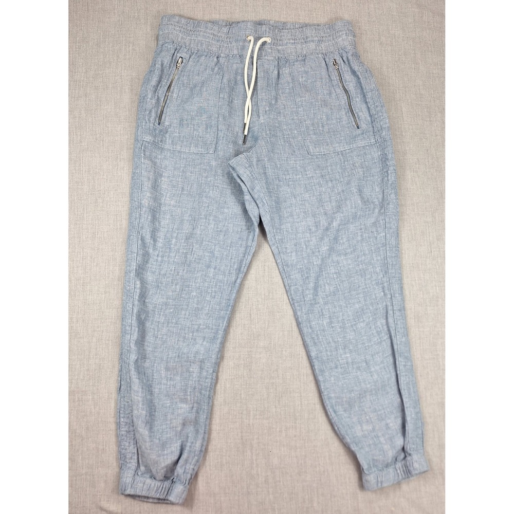 Athleta Cabo Linen Jogger Pants Light Blue Chambray Size 12 Drawstring Relaxed